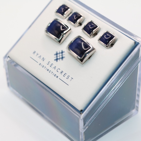 Ryan Seacrest Mens Rhodium Rectangle Shape Tuxedo Cufflinks Studs NWT - Picture 1 of 2